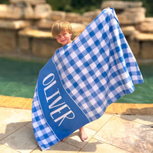 Load image into Gallery viewer, Gingham Personalized Preppy Beach Towel