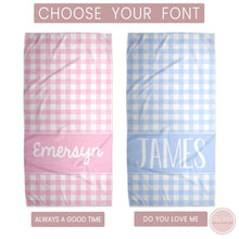 Load image into Gallery viewer, Gingham Personalized Preppy Beach Towel