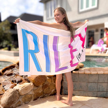 Load image into Gallery viewer, Multi-Colored Name Outline Personalized Beach Towel
