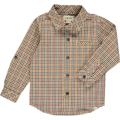 Boys Navy and Gold Plaid Woven Shirt