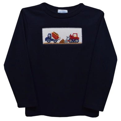 Navy Smocked Excavator L/S Shirt