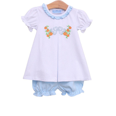 Girls Pumpkin Embroidery Bloomer Set