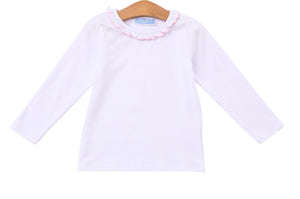 Girls White Vera Top with Light Pink Ruffle