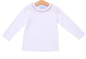 Girls White Vera Top with Lavender Ruffle