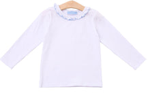 Load image into Gallery viewer, Girls White Vera Top with Light Blue Ruffle