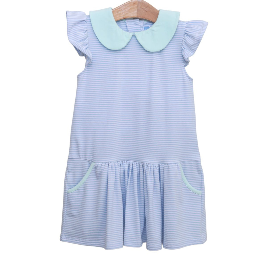 Girls Light Blue Stripe/Light Mint Genevieve Dress