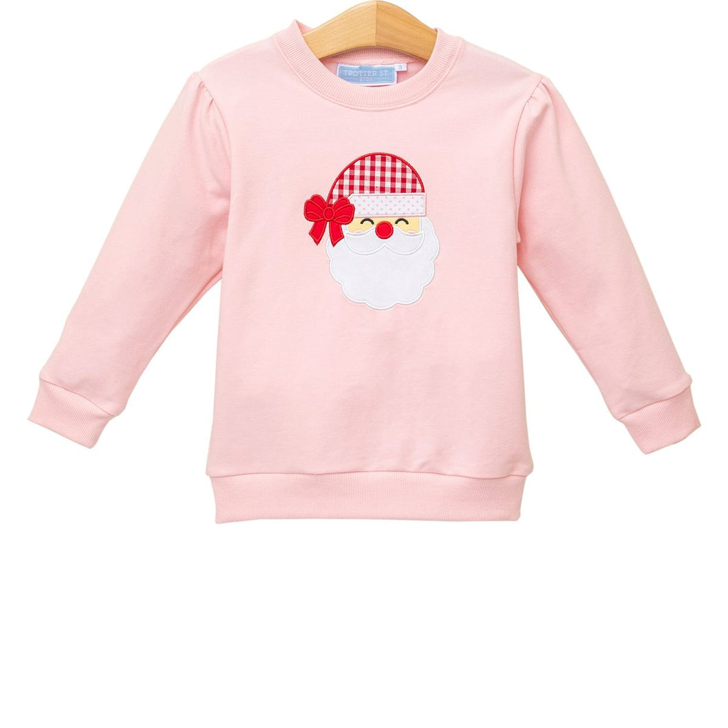 Girls Light Pink Santa Applique Pullover
