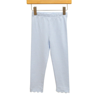 Girls Light Blue Stripe Scallop Leggings