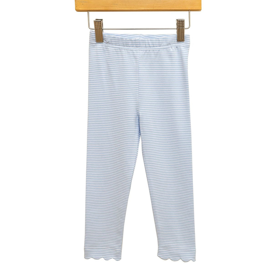 Girls Light Blue Stripe Scallop Leggings