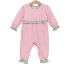 Load image into Gallery viewer, Girls Green Stripe/Light Pink Mila Romper