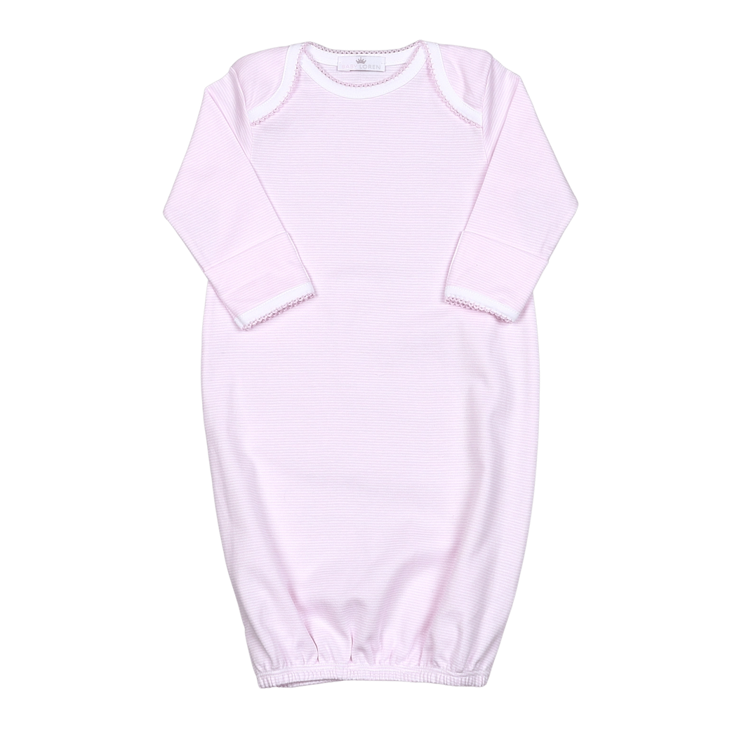 Pink Stripes Pima Gown with Pink Trim