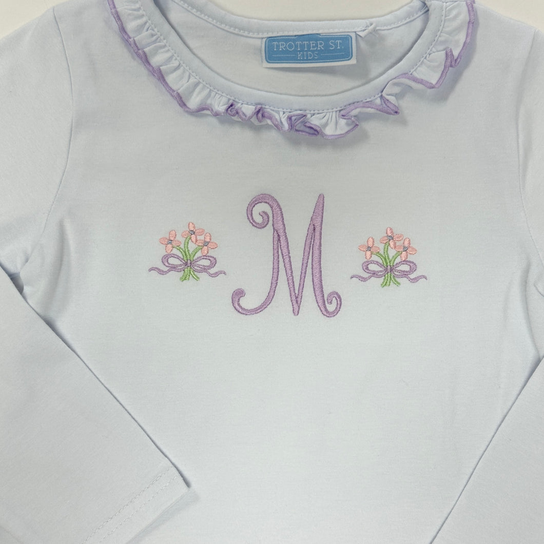 Girls White Vera Top with Lavender Ruffle