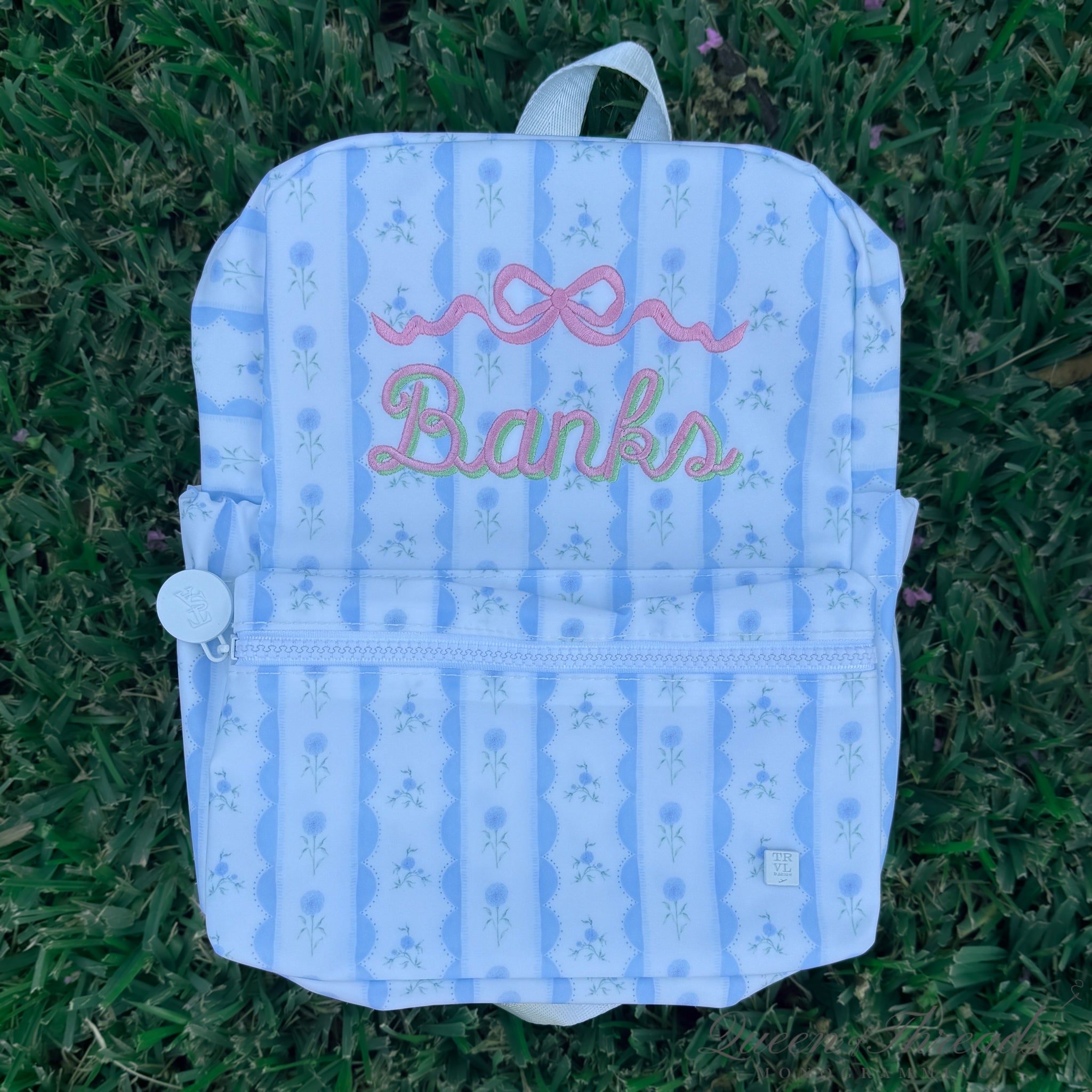 blue floral mini backpack TRVL Backer Ribbon way top zipper for easy access with plenty of room inside and a front zip pocket for all the extras New! Pre-order: Loungefly Disney Minnie