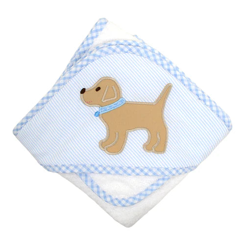 Blue Lab Puppy Applique Hooded Towel Set