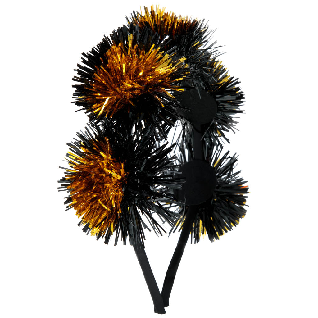 Black & Gold Pom Pom Tinsel Headband