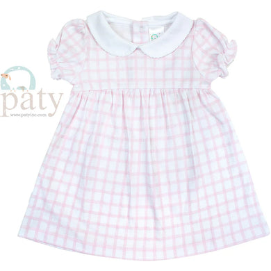 Girls Pink Gingham Pima Dress w/ Collar