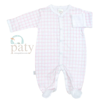 Girls Pink Gingham Pima Footie