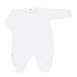 Paty White Cuffed Long Sleeve Romper with Trim