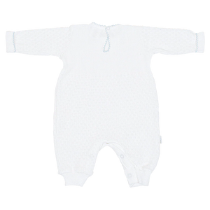 Paty White Cuffed Long Sleeve Romper with Trim