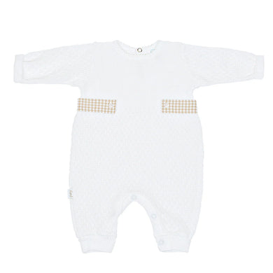Long Sleeve Paty Romper with Blue Gingham Side Tabs