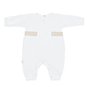Long Sleeve Paty Romper with Blue Gingham Side Tabs