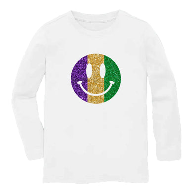 Mardi Gras Glitter Smiley Face Long Sleeve Shirt