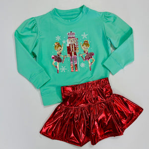 Girls Sequin Nutcracker Ballerinas Mint Sweatshirt