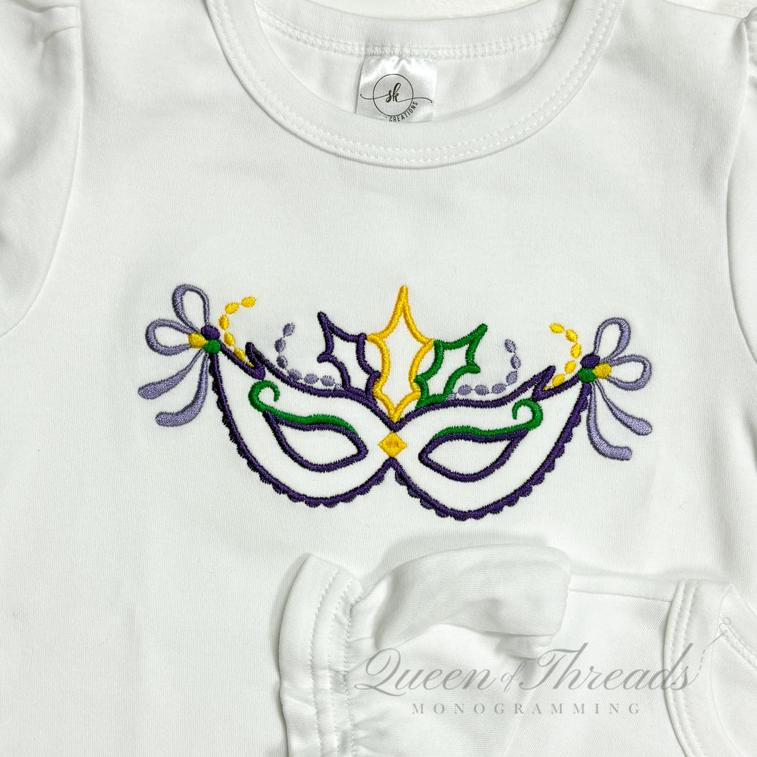 Girls Ruffle Mardi Gras Mask Monogrammed Tee