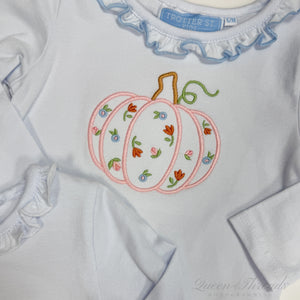 Girls White Vera Top with Light Blue Ruffle