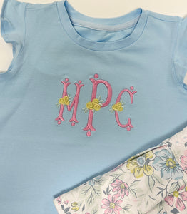 Girls Light Blue Ruffle Tee