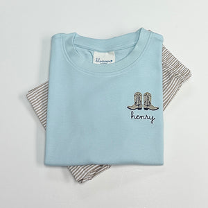 Light Blue Mini Cowboy Boots with Name Tee