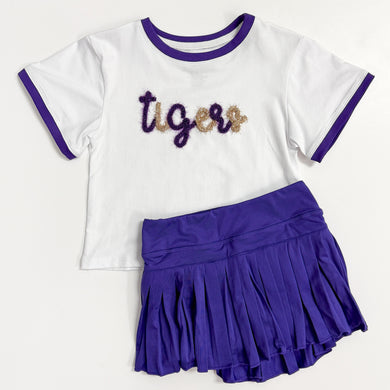 Tigers Purple and Gold Tinsel Boxy Tee
