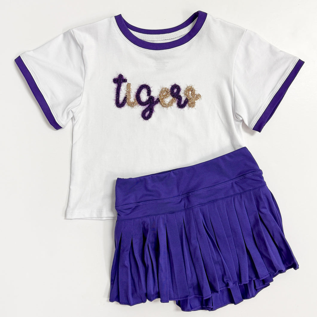 Tigers Purple and Gold Tinsel Boxy Tee