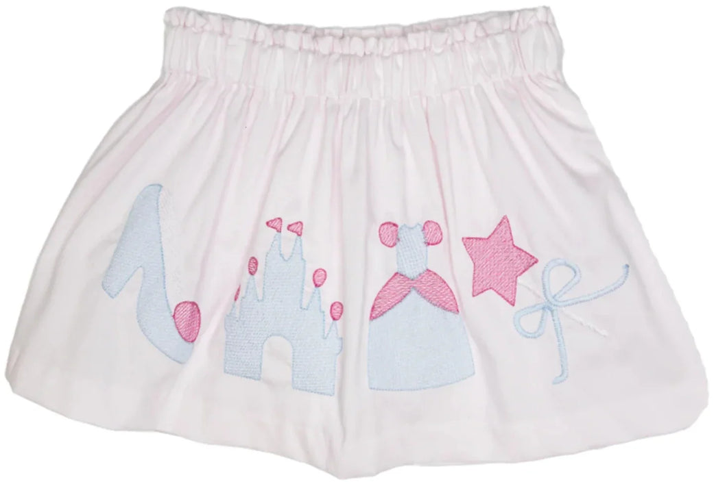 Girls Pink Castle Embroidery Skirt