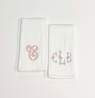 Baby Girl Pink, Lavender, and Green Initial Burp Set