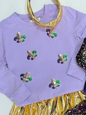 Girls Mardi Gras Sequin Fleur De Lis Shirt