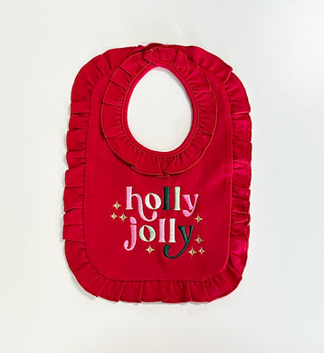 Red Ruffle Holly Jolly Monogrammed Bib