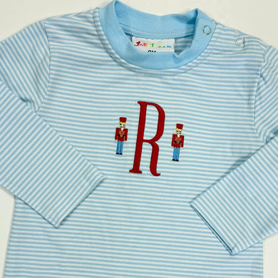 Boys Light Blue Stripe L/S James Romper