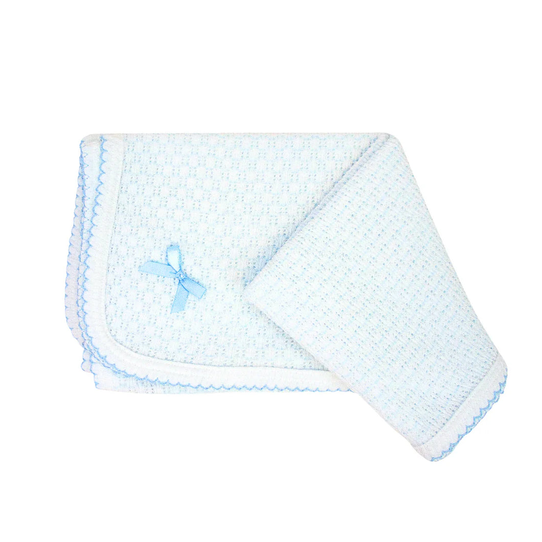 Blue Pinstripe Receiving Blanket w/ Bow