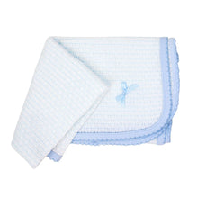 Load image into Gallery viewer, Blue Pinstripe Receiving Blanket w/ Blue Pima Trim