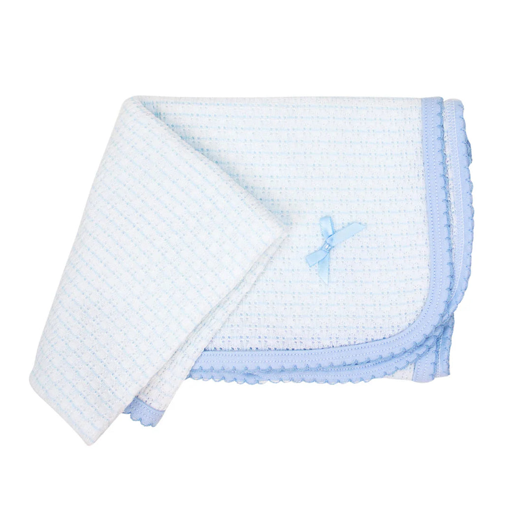 Blue Pinstripe Receiving Blanket w/ Blue Pima Trim