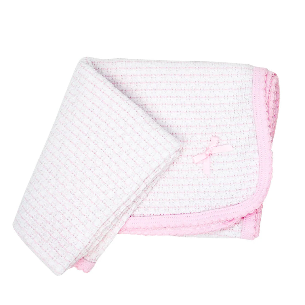 Pink Pinstripe Receiving Blanket w/ Pink Pima Trim