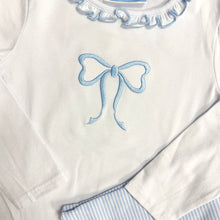 Load image into Gallery viewer, Girls White Vera Top with Light Blue Ruffle