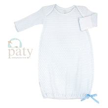 Load image into Gallery viewer, Blue Pinstripe Overlap Shoulder Paty Gown