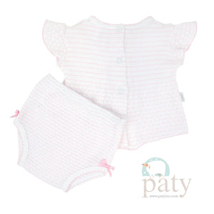 Pink Pinstripe Flutter Sleeve Paty Diaper Set