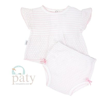 Pink Pinstripe Flutter Sleeve Paty Diaper Set