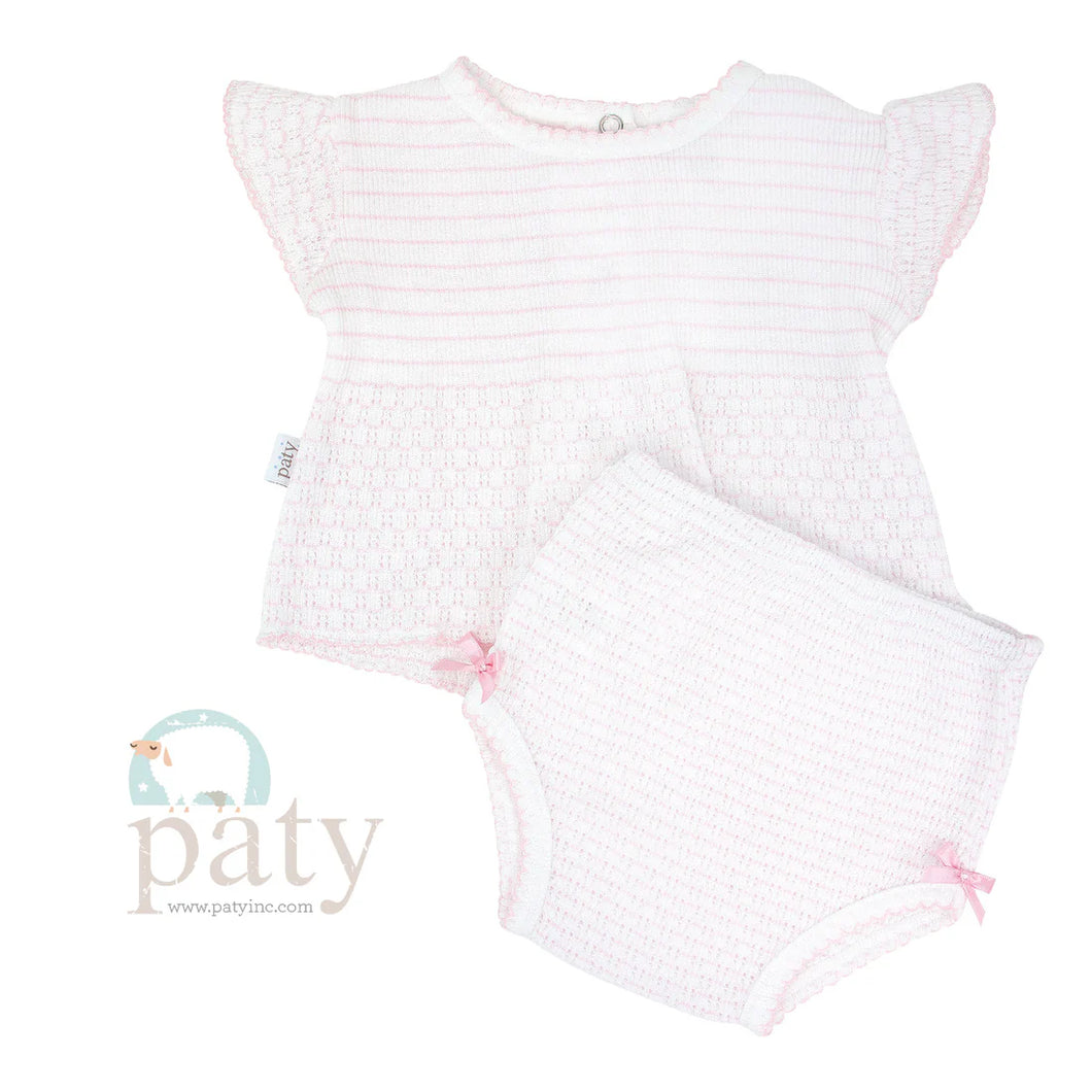 Pink Pinstripe Flutter Sleeve Paty Diaper Set