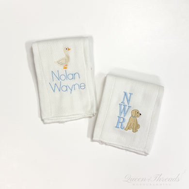 Mini Goose and Mini Dog Burp Cloth Setw