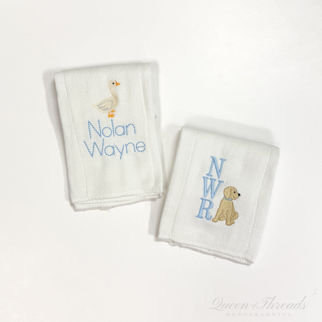 Mini Goose and Mini Dog Burp Cloth Setw