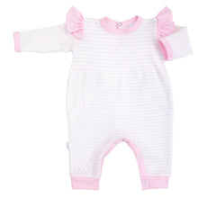 Load image into Gallery viewer, Pink Pinstripe Angel Sleeve Paty Romper